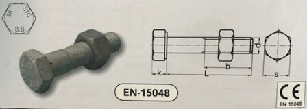 m 30 x150 SB bouten+moer(4014/4032) staal TZN-iso (15048/8.8 VPE:5)