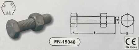 m 30 x120 SB bouten+moer(4017/4032) staal TZN-iso (15048/8.8 VPE:5)