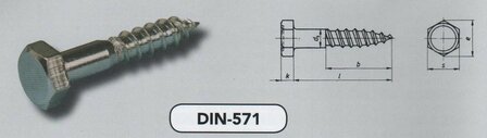 &nbsp;12x380 houtdraadbouten staal verzinkt (571 VPE:25)