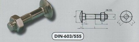 m  8X 16/16 slotbouten met moer staal verzinkt (603/555 VPE:200)