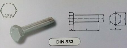 m  8x 20 zeskanttapbouten staal verzinkt (933/10.9 VPE:200)