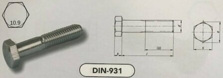 m 10x 50 zeskantbouten staal verzinkt (931/10.9 VPE:100)