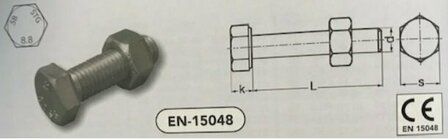 m  8 x 20 SB bouten+moer(4017/4032) staal verzinkt (15048/8.8 VPE:200)