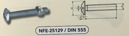 m  5x 16 poelierschroeven + moer staal verzinkt (25129/555 VPE:200)