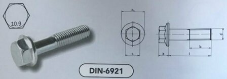 m  6x 16 zesk.flensbouten zonder vert. verzinkt (6921/10.9 VPE:200)