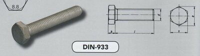 m 10x 12 zeskanttapbouten staal TZN-iso pass. (933/8.8 VPE:200)