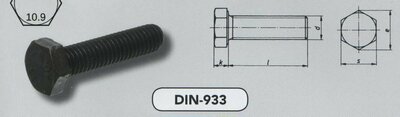 m  6x 16 zeskanttapbouten staal zwart (933/10.9 VPE:200)