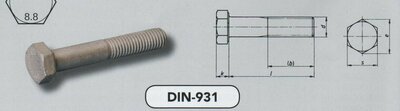 m 18x 80 zeskantbouten staal TZN-iso pass. (931/8.8 VPE:25)