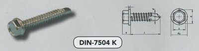  5,5X 19 SW8 boorschroef 6knt kop +Vert. verzinkt (7504K VPE:100)